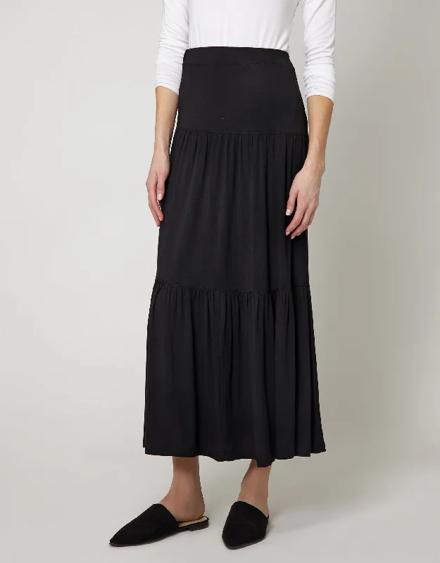 Waffle - weave men's robes for a textured feel37" Modal Tiered Skirt with Covered Elastic Waistband Black