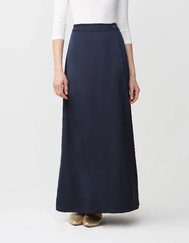 Jacquard - patterned men's robes for a stylish appearance33"-40" Mock Wrap Satin Skirt Navy Blue