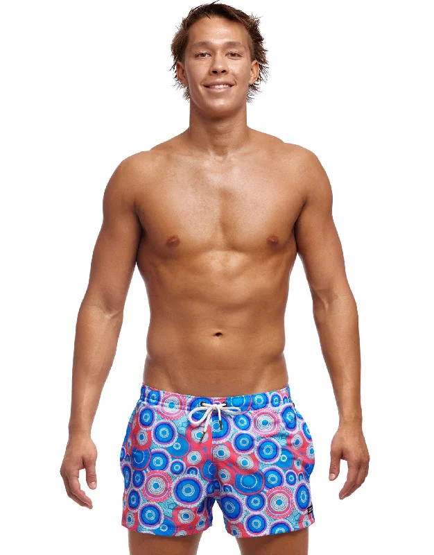 Men's trunks with a contoured pouch designBundjalung Blue Shorty Swim Shorts - Blue/Pink Men's trunks with a contoured pouch designBundjalung Blue Shorty Swim Shorts - Blue/Pink