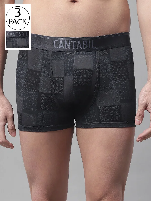 Printed men's trunks with eye - catching motifsMen's Black Grey Motif Print Fashion Trunk - 3's Pack
