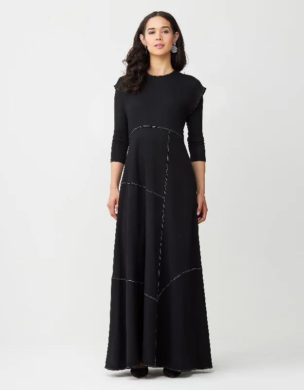 Men's robes made from sustainable materialsContrast Stitched Aline Sleeveless Maxi Dress Shabbos Robe Black