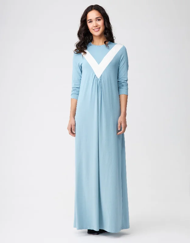 Men's robes with multiple pockets for convenienceDeep V Color Block Nightgown Soft Blue