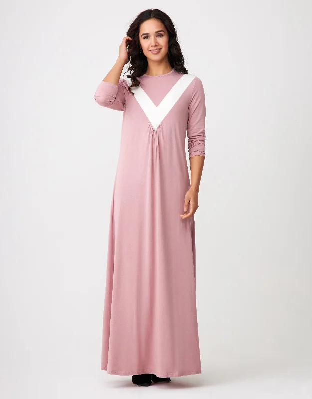 Cotton men's robes with a classic shawl collarDeep V Color Block Nightgown Soft Pink