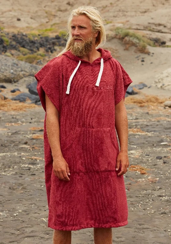 Men's robes with a satin trim for added sophisticationEssential Poncho Towel Changing Robe - Rhubarb Red