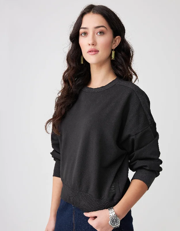 Plush men's robes with a Sherpa liningFrench Terry Sweatshirt with Shoulder Ribs Black