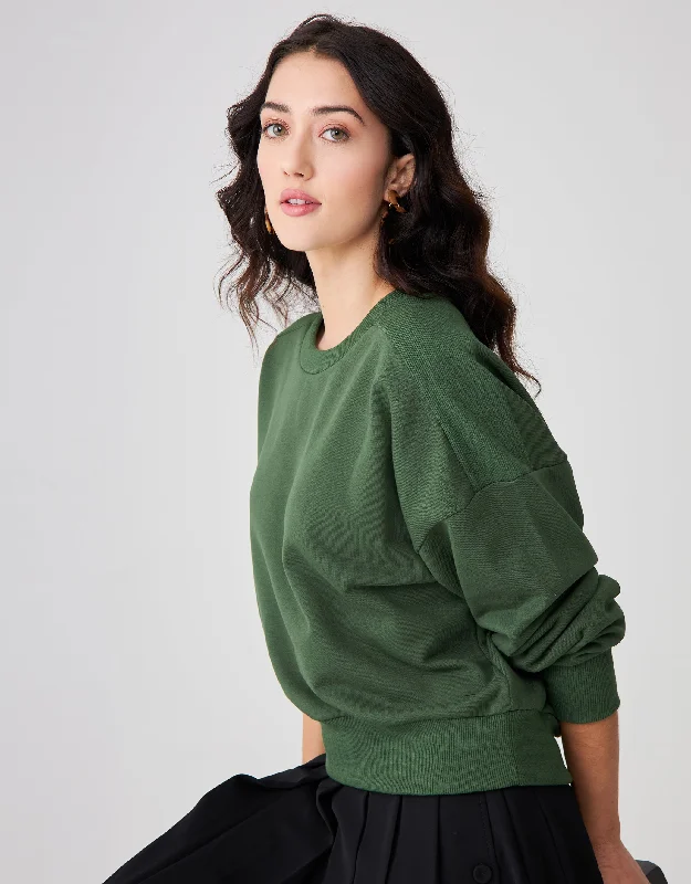 Men's robes made from sustainable materialsFrench Terry Sweatshirt with Shoulder Ribs Ivy Green