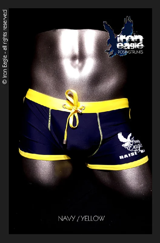 Stretch - lycra men's trunks for flexibilityLow Rise Trunks - navy/yellow