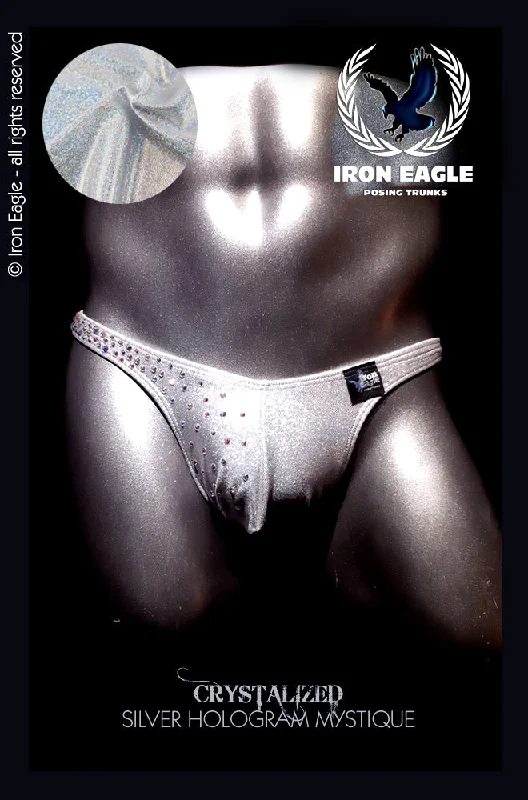 Men's trunks with a contoured pouch designCrystallised Silver Hologram Mystique