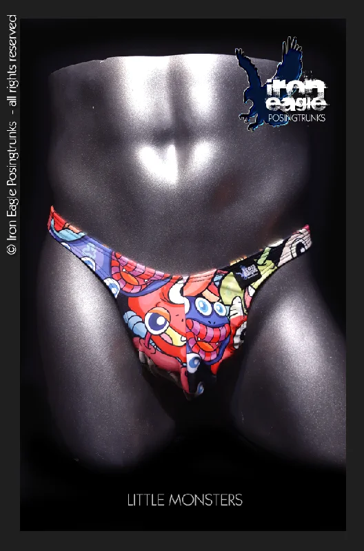 Patterned men's trunks, like camo or dotsLittle Monsters