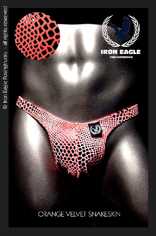 Patterned men's trunks, like camo or dotsVelvet Snakeskin Orange