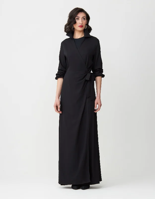 Plush men's robes with a Sherpa liningRayon Mock Wrap Maxi Dress with Collar and Self Tie Bow