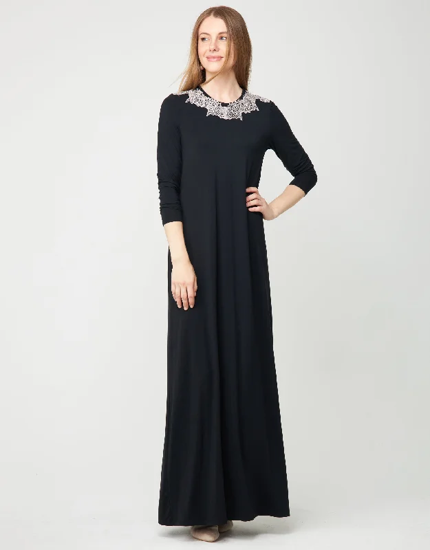 Men's robes with a satin trim for added sophisticationLace Trimmed Pull On Nightgown Black Gray Lace Men's robes with a satin trim for added sophisticationLace Trimmed Pull On Nightgown Black Gray Lace