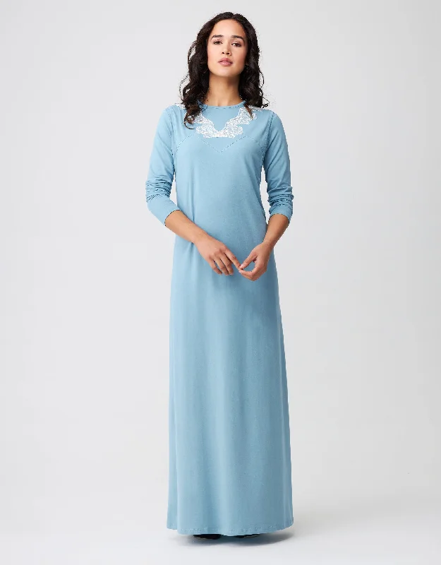 Lightweight men's robes for summer loungingLayered Nursing Nightgown with Vneck Lace Soft Blue