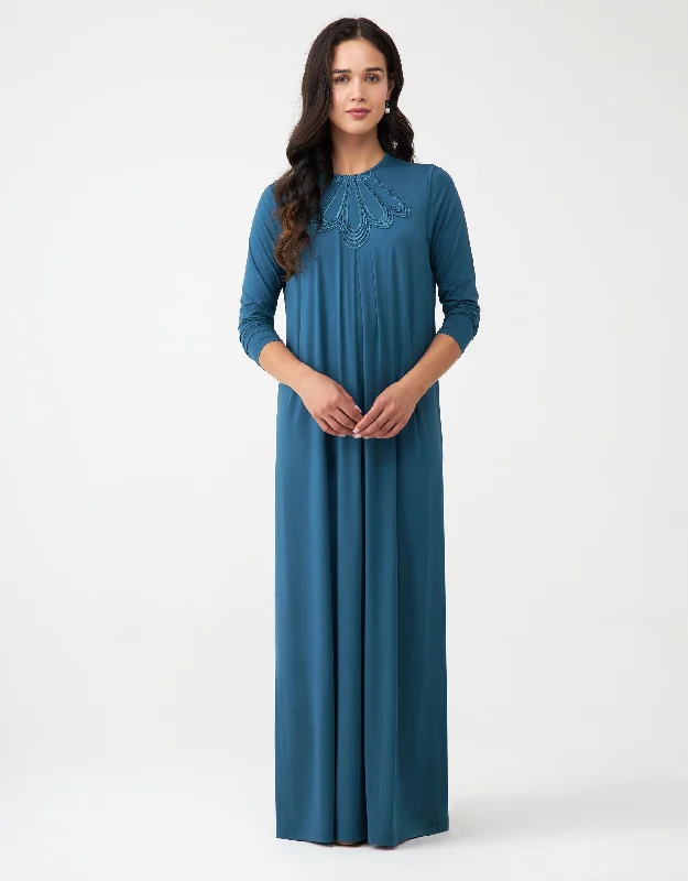 Waffle - weave men's robes for a textured feelPull On Layered Nursing Nightgown with Lotus Lace Trim Teal Blue