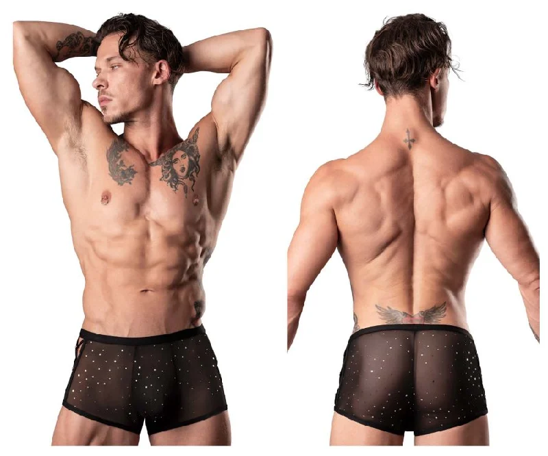 Microfiber men's boxer briefs for a smooth feelMale Power 147-288 Show Stopper Mini Short Color Silver Mesh Dot Microfiber men's boxer briefs for a smooth feelMale Power 147-288 Show Stopper Mini Short Color Silver Mesh Dot