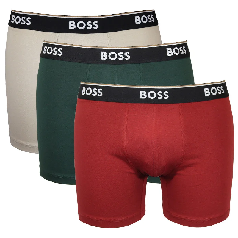 Solid - color men's trunks in various shadesBOSS Men's Power 3 Pack Boxer Brief - Red/Beige/Green Solid - color men's trunks in various shadesBOSS Men's Power 3 Pack Boxer Brief - Red/Beige/Green