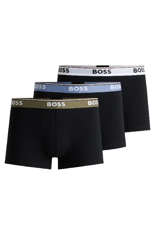 Athletic - grade men's trunks for sportsBOSS Men's Power 3 Pack Trunk - Blue/Khaki/White Waistbands Athletic - grade men's trunks for sportsBOSS Men's Power 3 Pack Trunk - Blue/Khaki/White Waistbands