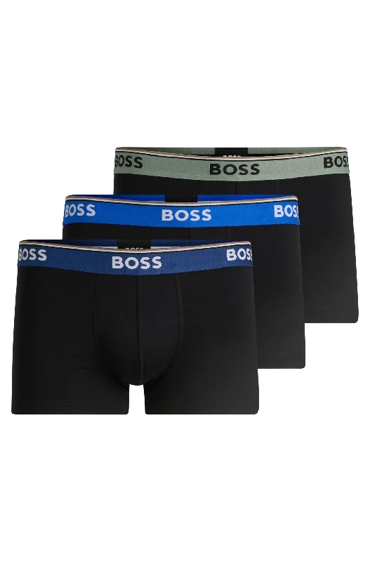 Organic men's trunks for an eco - conscious optionBOSS Men's Power 3 Pack Trunk - Blue/Off-White Waistbands Organic men's trunks for an eco - conscious optionBOSS Men's Power 3 Pack Trunk - Blue/Off-White Waistbands