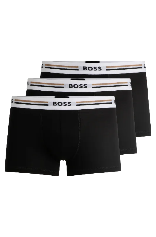 Men's trunks with a wide elastic waistbandBOSS Men's Revive 3 Pack Trunks - Black