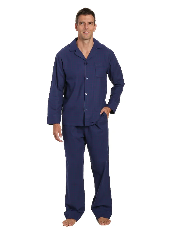Beach - themed men's robes for a vacation vibeMens 100% Cotton Flannel Pajama Set - Checks - Dark Blue