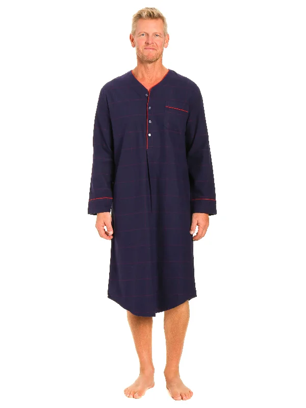Men's robes made from sustainable materialsMens 100% Cotton Flannel Nightshirt - Windowpane Checks Blue/Red Men's robes made from sustainable materialsMens 100% Cotton Flannel Nightshirt - Windowpane Checks Blue/Red