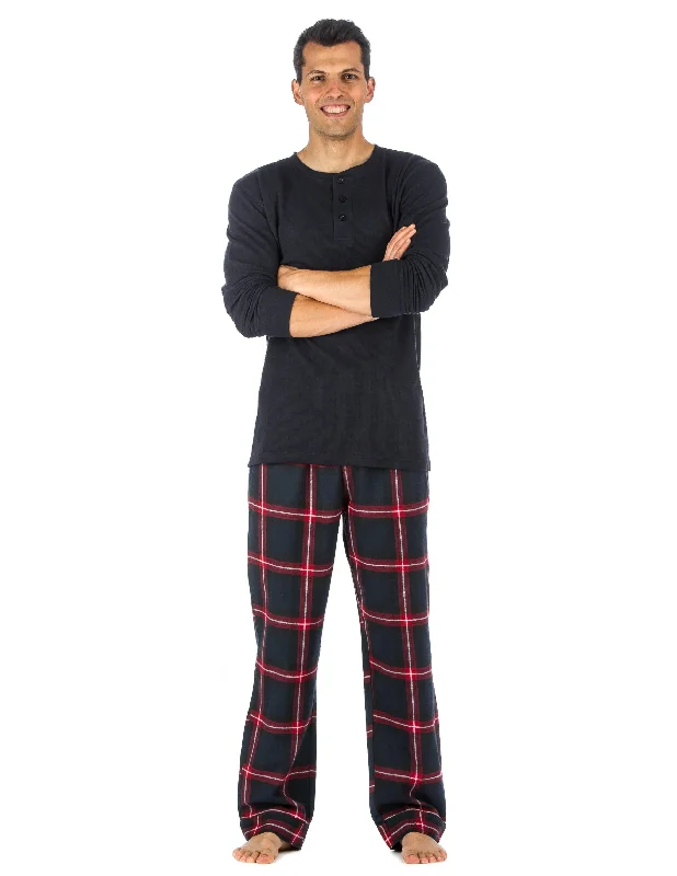 Plush men's robes with a Sherpa liningMens Premium 100% Cotton Flannel Lounge Set - Black-Red Plaid Plush men's robes with a Sherpa liningMens Premium 100% Cotton Flannel Lounge Set - Black-Red Plaid
