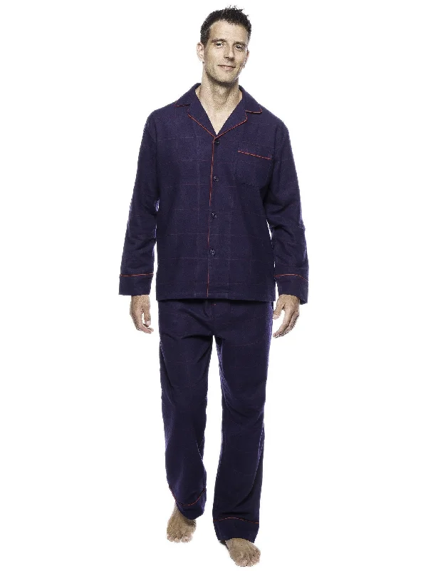 Water - resistant men's robes for post - shower useBox Packaged Men's Premium 100% Cotton Flannel Pajama Sleepwear Set - Windowpane Checks Blue/Red