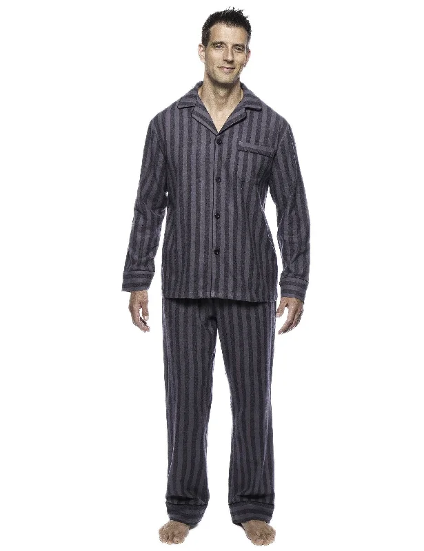 Monogrammed men's robes as a personalized giftBox Packaged Men's Premium 100% Cotton Flannel Pajama Sleepwear Set - Stripes Black/Grey