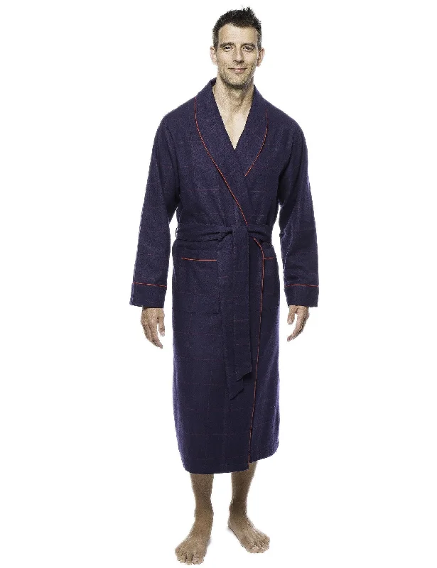 Beach - themed men's robes for a vacation vibeMens Premium 100% Cotton Flannel Robe - Windowpane Checks Blue/Red