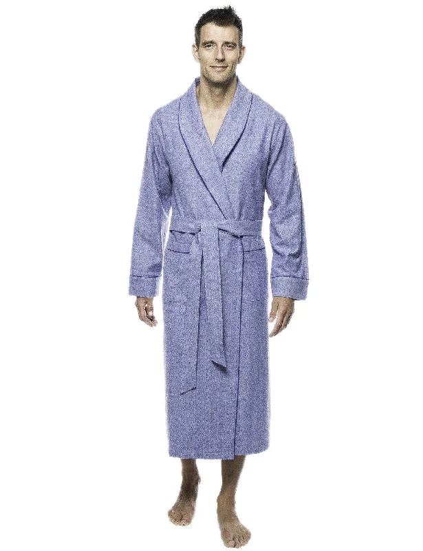 Embroidered men's robes for a touch of eleganceMens Premium 100% Cotton Flannel Robe - Herringbone Blue
