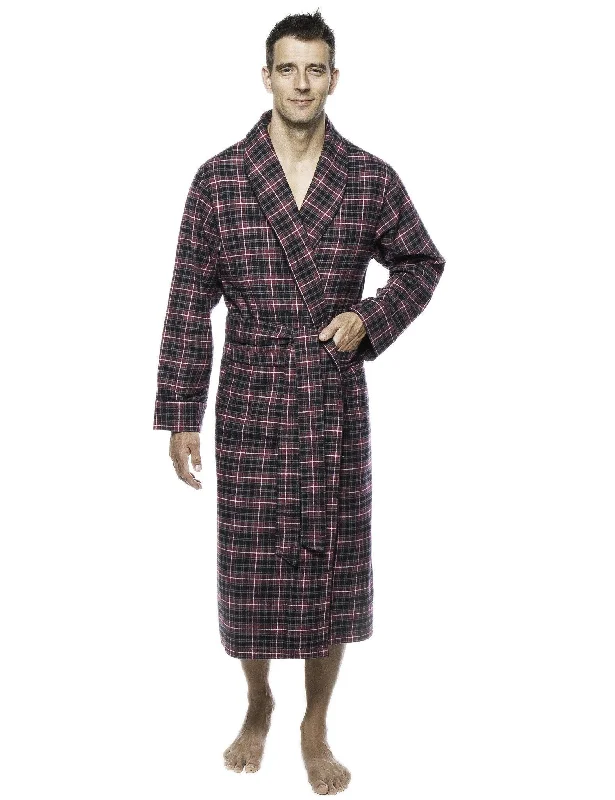 Jacquard - patterned men's robes for a stylish appearanceMens Premium 100% Cotton Flannel Robe - Burgundy/Grey
