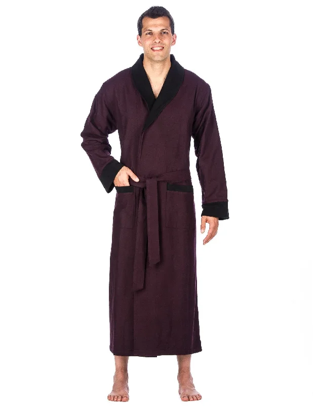 Plush men's robes with a Sherpa liningMen's Premium 100% Cotton Flannel Fleece Lined Robe - Fig