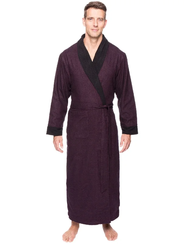 Lightweight men's robes for summer loungingMen's Premium 100% Cotton Flannel Fleece Lined Robe - Herringbone Fig/Black