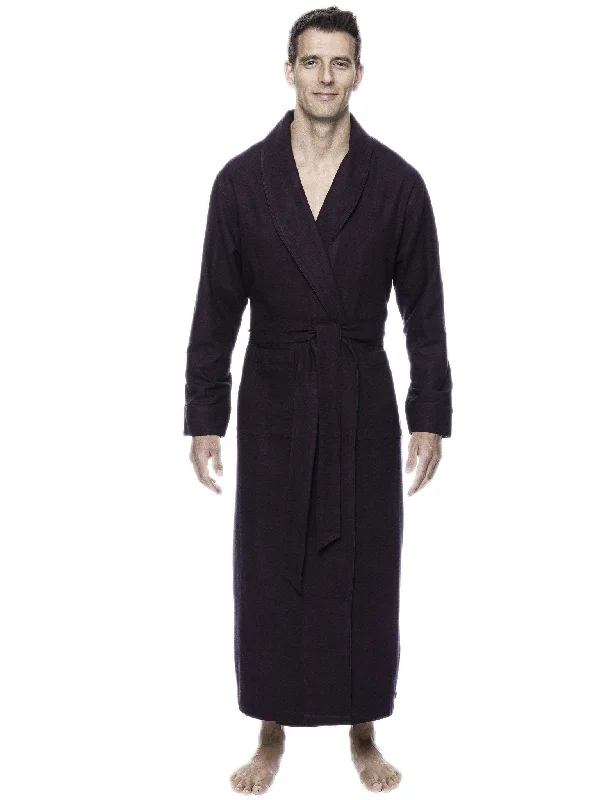 Beach - themed men's robes for a vacation vibeBox Packaged Men's Premium 100% Cotton Flannel Long Robe - Herringbone Fig/Black