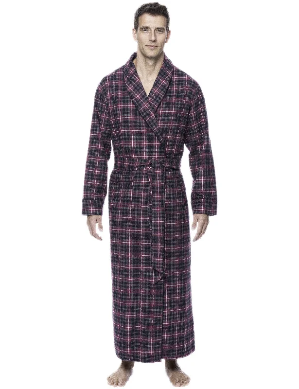Water - resistant men's robes for post - shower useBox Packaged Men's Premium 100% Cotton Flannel Long Robe - Burgundy/Grey