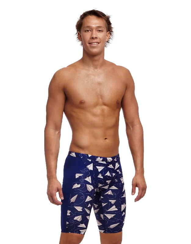 Men's trunks with a wide elastic waistbandPaper Plain Swim Training Jammers - Blue