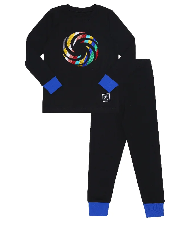 Men's robes made from sustainable materialsPima Cotton Artsy Spiral Kids Pajamas Legging Playwear Set Black