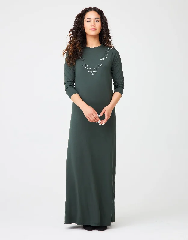 Cotton men's robes with a classic shawl collarPull On Layered Nursing Nightgown with Contrast Stitched Waves Hunter