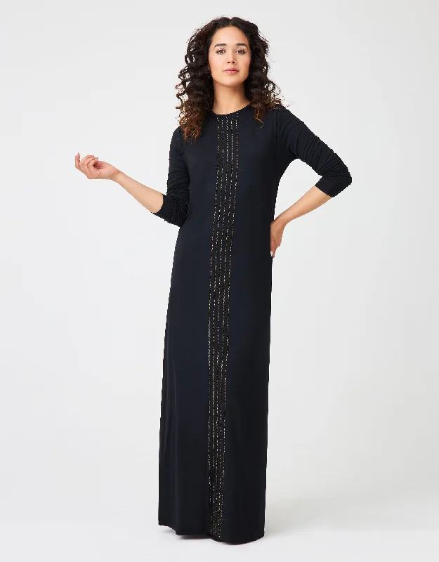 Fleece men's robes for cozy winter nights at homePull On Layered Nursing Nightgown with Double Stitched Tucks Black
