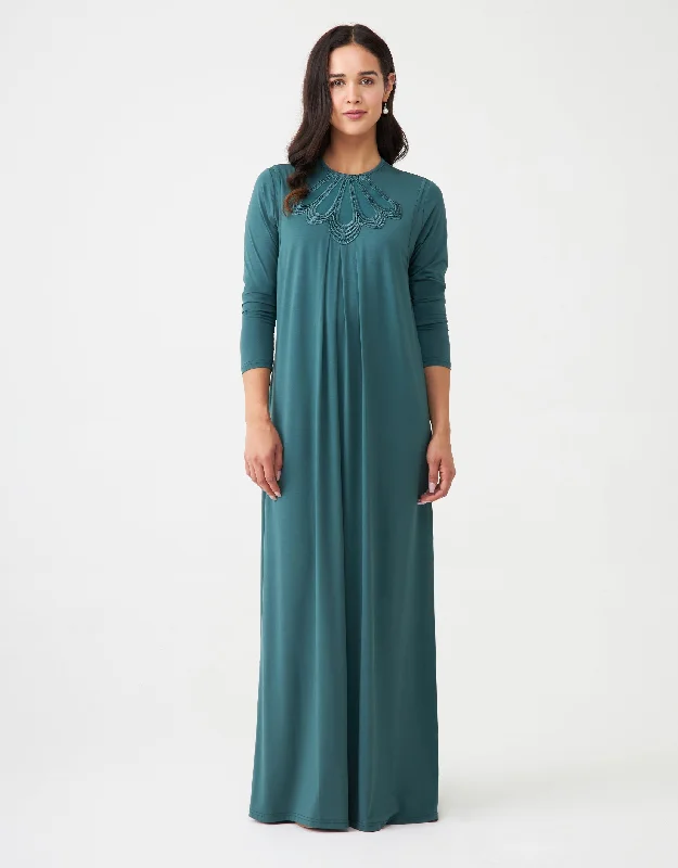 Fleece men's robes for cozy winter nights at homePull On Layered Nursing Nightgown with Lotus Lace Trim Teal Green
