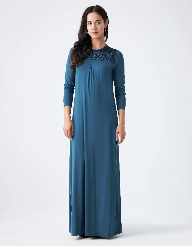 Lightweight men's robes for summer loungingPull On Nightgown with Sparkly Lace Teal Blue