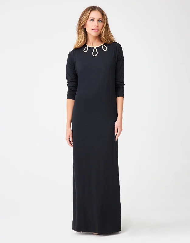 Short - style men's robes for a modern lookPull On Layered Nursing Nightgown with Tipped Keyhole Trim Black Gold