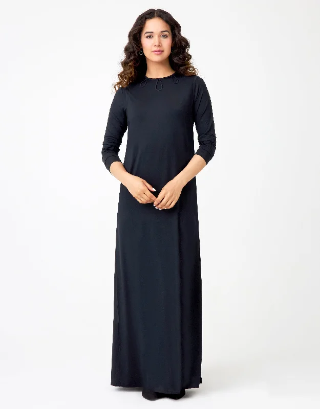 Water - resistant men's robes for post - shower usePull On Layered Nursing Nightgown with Tipped Keyhole Trim Black