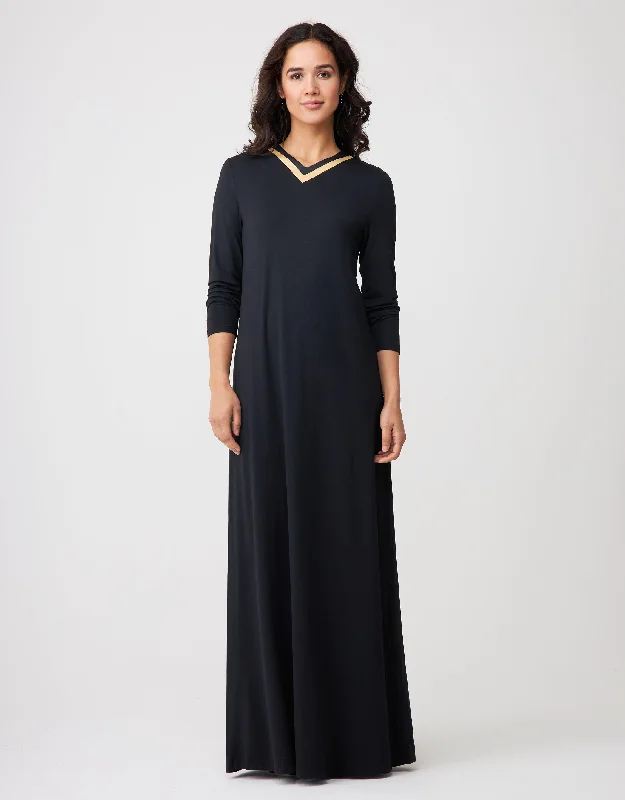 Monogrammed men's robes as a personalized giftPull On Nightgown with Satin Trimmed Vneck Black Gold