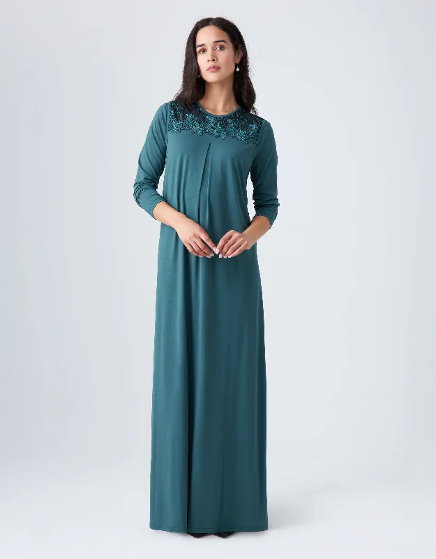 Tie - waist men's robes for a customizable fitPull On Layered Nursing Nightgown with Sparkly Lace Teal Green
