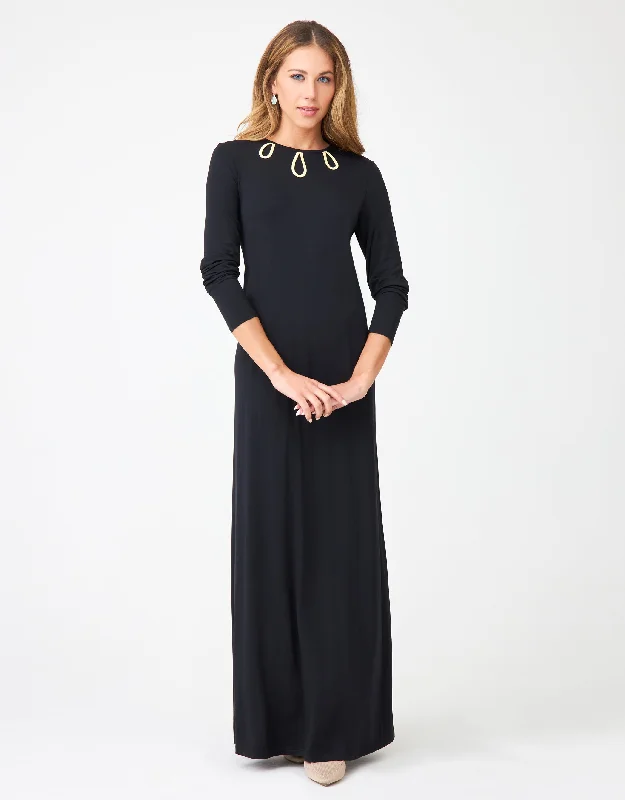 Loungewear - style men's robes for casual daysPull On Nightgown with Tipped Keyhole Trim Black Gold