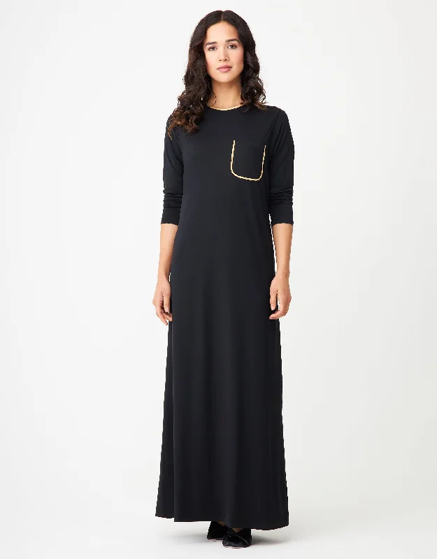 Hooded men's robes for extra warmth and comfortSatin Trimmed Layered Nursing Nightgown with Pocket Black Gold