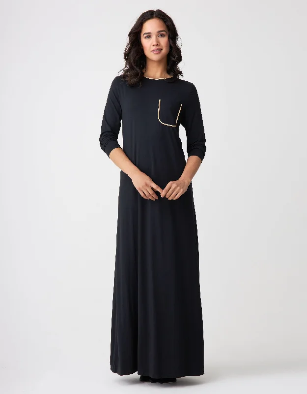 Waffle - weave men's robes for a textured feelSatin Trimmed Nightgown with Pocket Black Gold