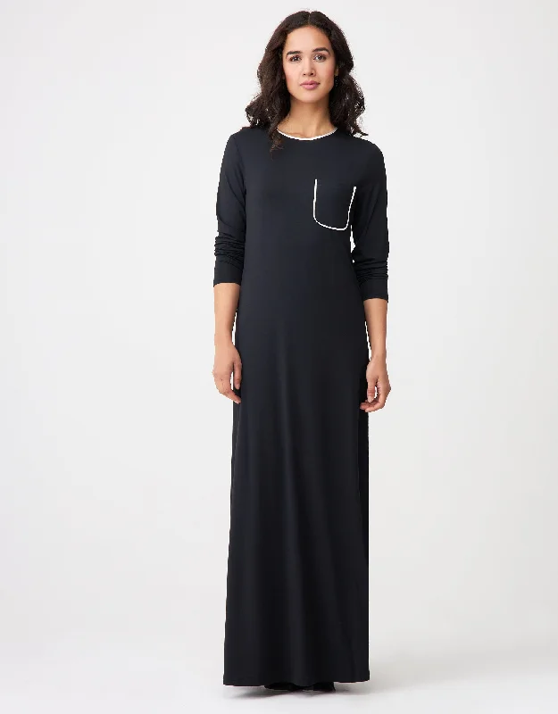 Men's robes made from sustainable materialsSatin Trimmed Nightgown with Pocket Black Ivory