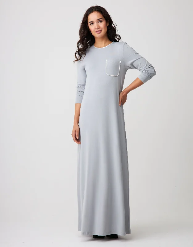 Fleece men's robes for cozy winter nights at homeSatin Trimmed Nightgown with Pocket Gray Ivory